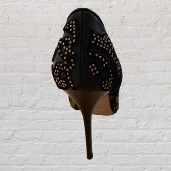 NEW JIMMY CHOO -- Stiletto Heels, Black, "Abel," Leather w/Gold Studs, Evening - Picture 10 of 15